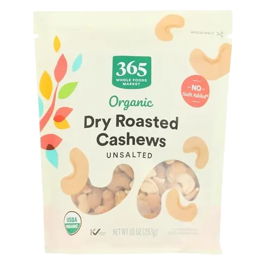 Organic Dry Roasted & Unsalted Cashews, 10 OZ