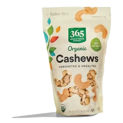 Organic Unroasted Unsalted Value Size Cashews, 20 OZ