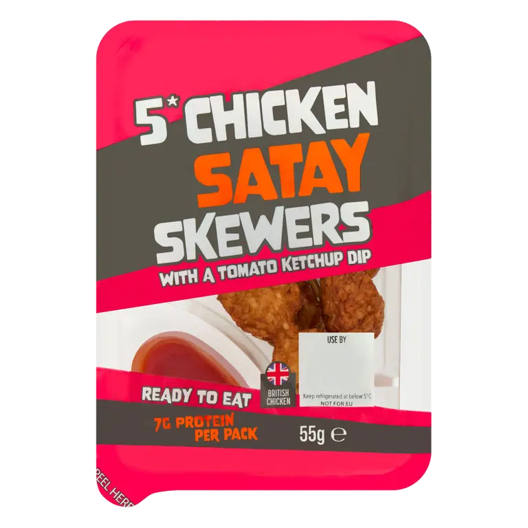 5 Chicken Satay Skewers with a Tomato Ketchup Dip 55g