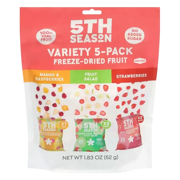 Freeze-Dried Fruit, Mango & Raspberries/Fruit Salad/Strawberries, Variety 5-Pack