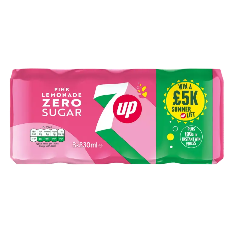 7UP Zero Sugar Free Pink Lemonade Cans 8 x 330ml