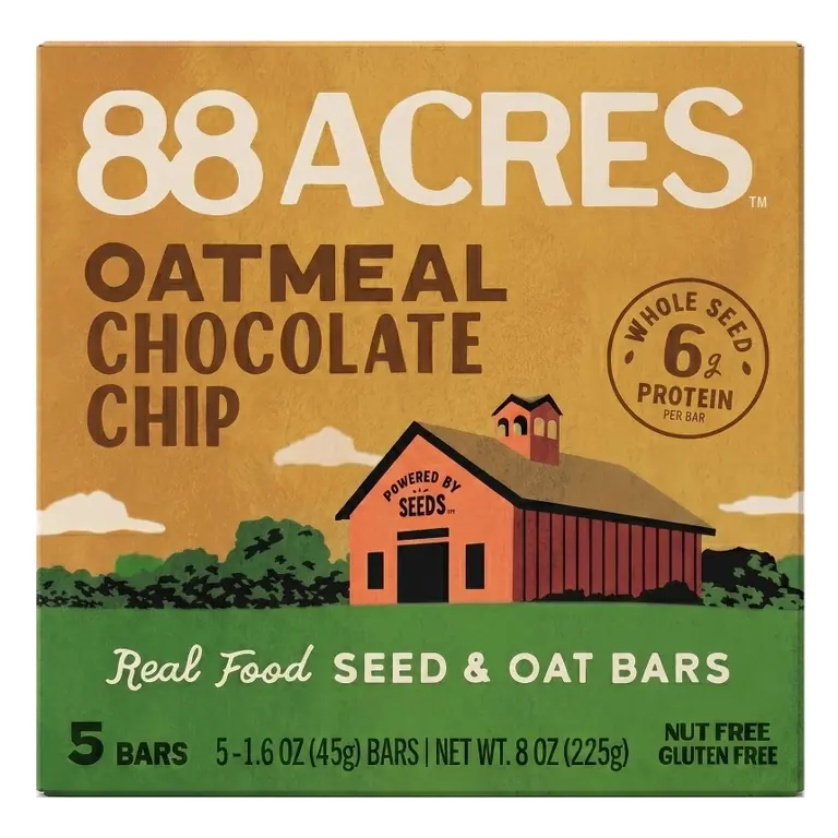 88 Acres Oatmeal Chocolate Chip Seed & Oat Granola Bars - 6g Protein - 8oz/5ct