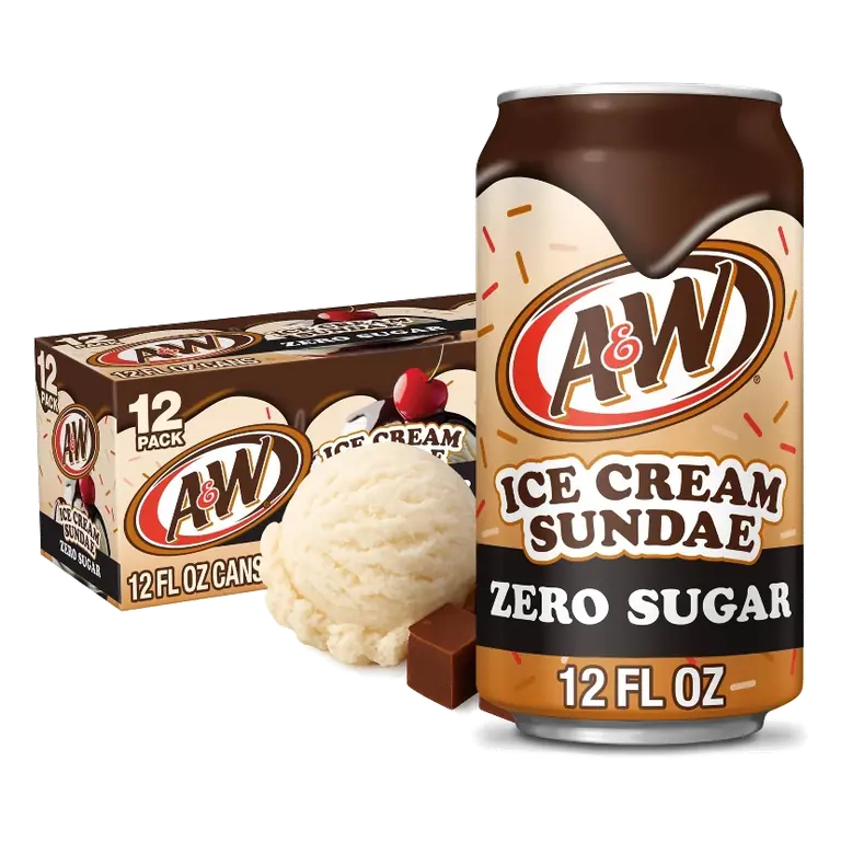 A&W Ice Cream Sundae Zero Sugar Soda, 12pk/12 fl oz Cans