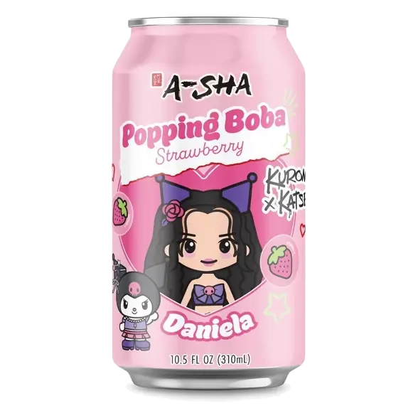 A-Sha Foods Kuromi x Katseye RTD Popping Boba Strawberry, 10.5 fl oz