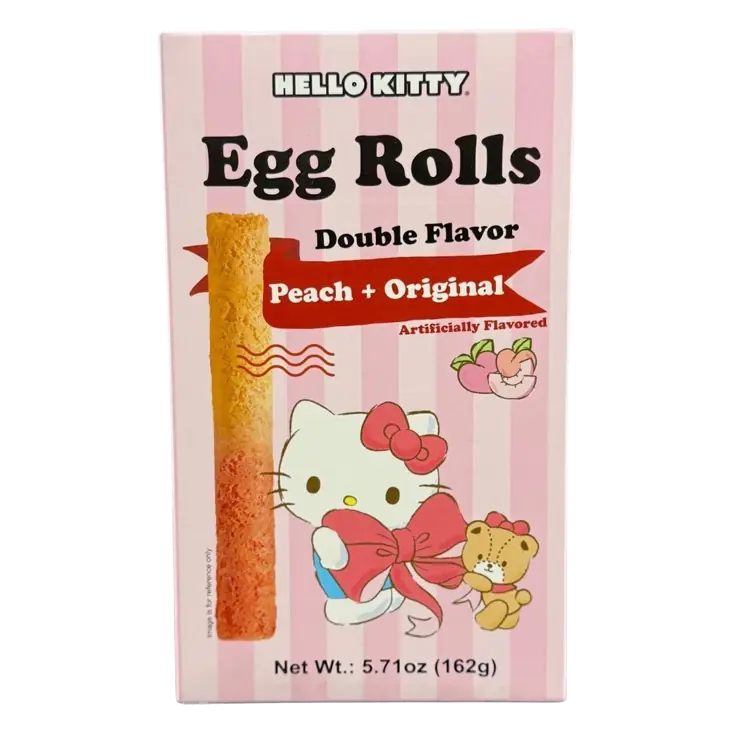 A-Sha Foods USA Hello Kitty Egg Roll Double Flavor Peach and Original Cookies, 5.71oz/9ct