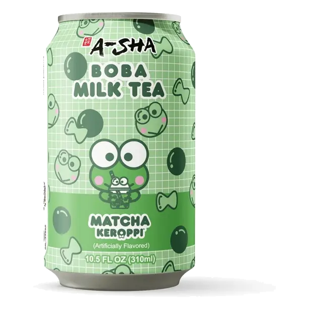 A-Sha Foods USA Hello Kitty Matcha Keroppi Boba Milk Tea, 10.5 fl oz