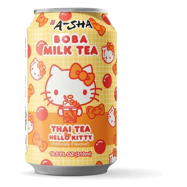 A-Sha Foods USA Hello Kitty Thai Boba Milk Tea, 10.5 fl oz: Caffeinated