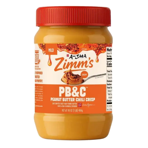 A-Sha Foods USA Zimm's Peanut Butter Chili Crisp Mild, 16oz: Creamy Texture