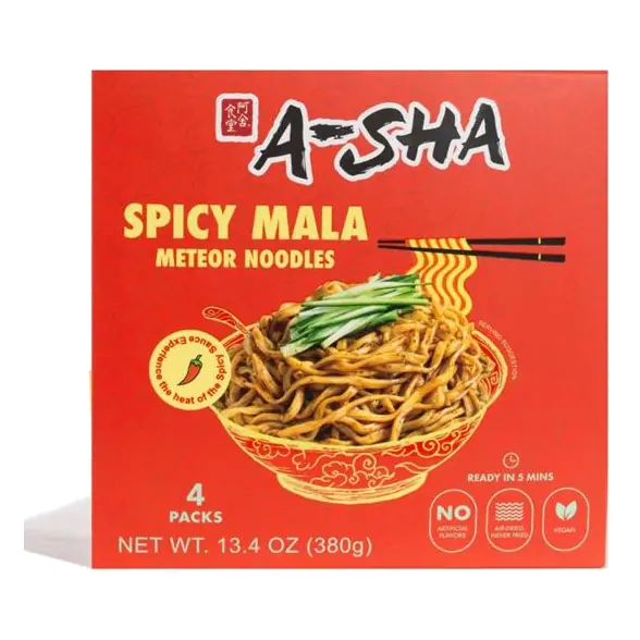 A-Sha Spicy Mala Meteor Noodle Box, 4 Pack