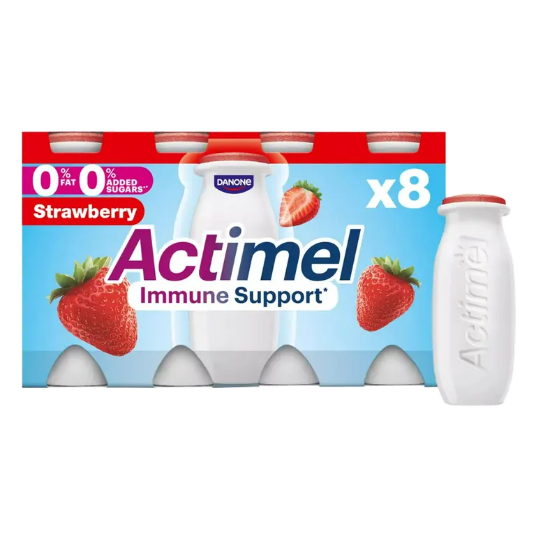 Strawberry 0% Added Sugar Fat Free Yogurt Drink 8x100g