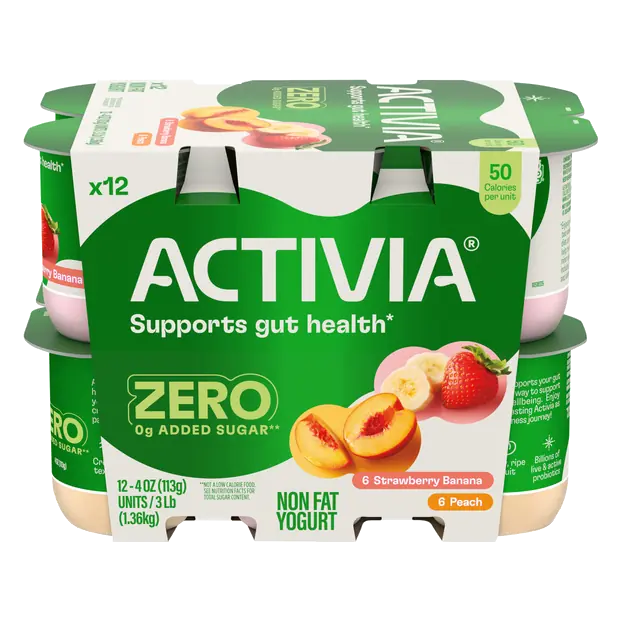 60 Calories Non Fat Straw Banana/Peach Probiotic Yogurt Cups 12 ct