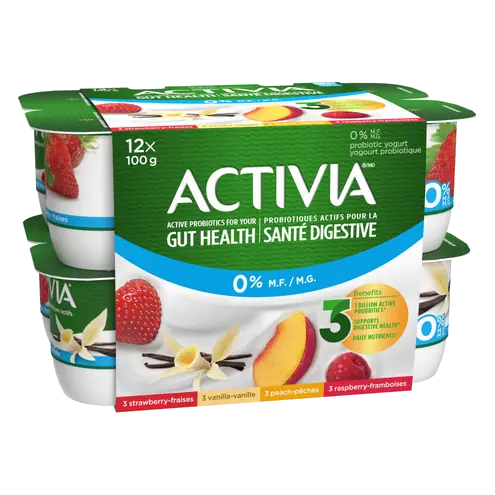 Fat-Free 0% Probiotics Yogurt Vanilla Strawberry Peach Raspberry Value Size 12 x 100 g