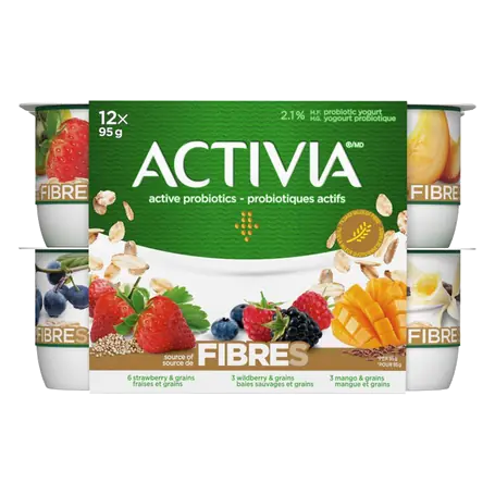 Probiotics Yogurt Source Of Fibres Strawberry-Wildberry-Mango 12 x 95 g