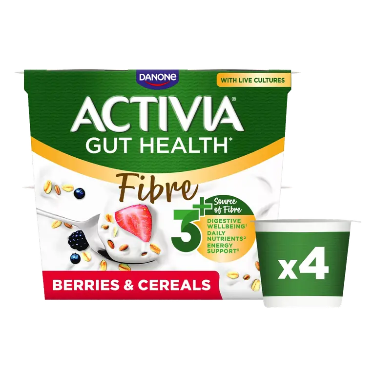 Activia Fibre Berries & Cereals Gut Health Breakfast Yoghurt Multipack 4x115g