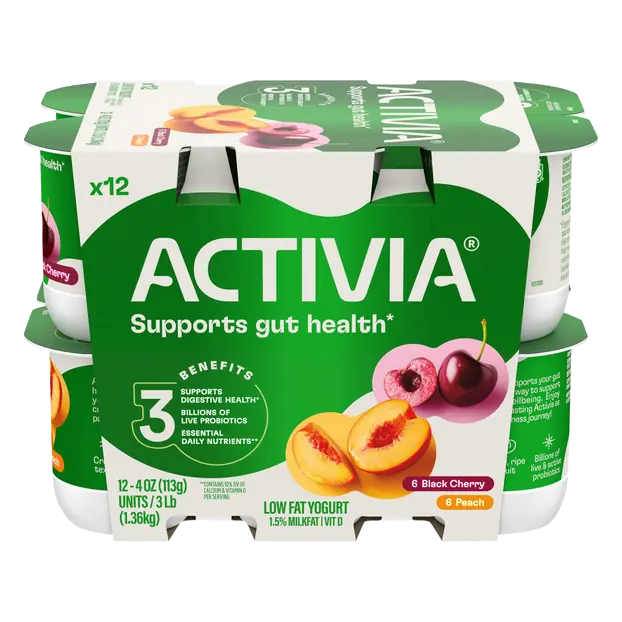 Low Fat Black Cherry & Peach Probiotic Yogurt Cups - 12 ct