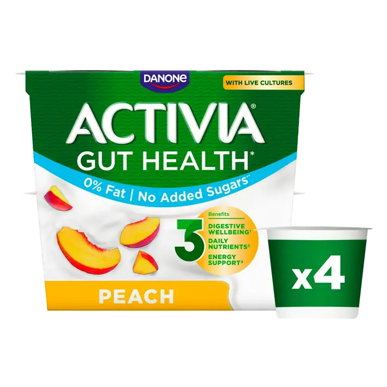 Peach Fat Free No Added Sugar Gut Health Fruit Yoghurt Multipack 4 x 115g
