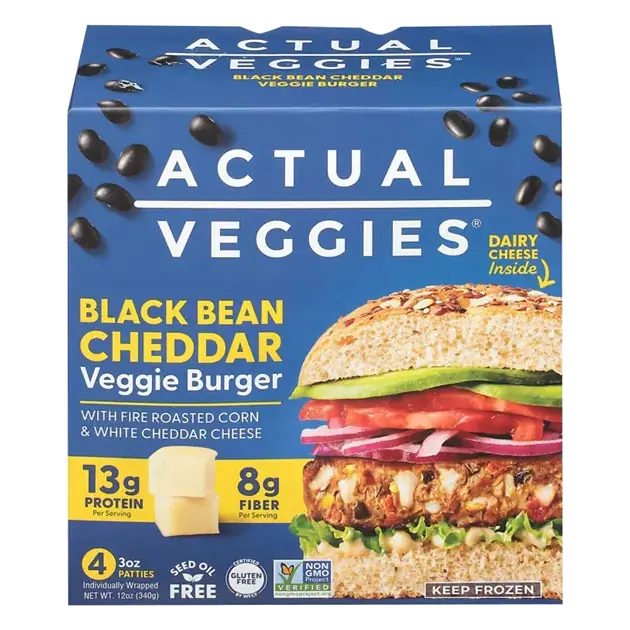 Black Bean Cheddar Veggie Burger with Fire Roasted Corn & White Cheddar Cheese