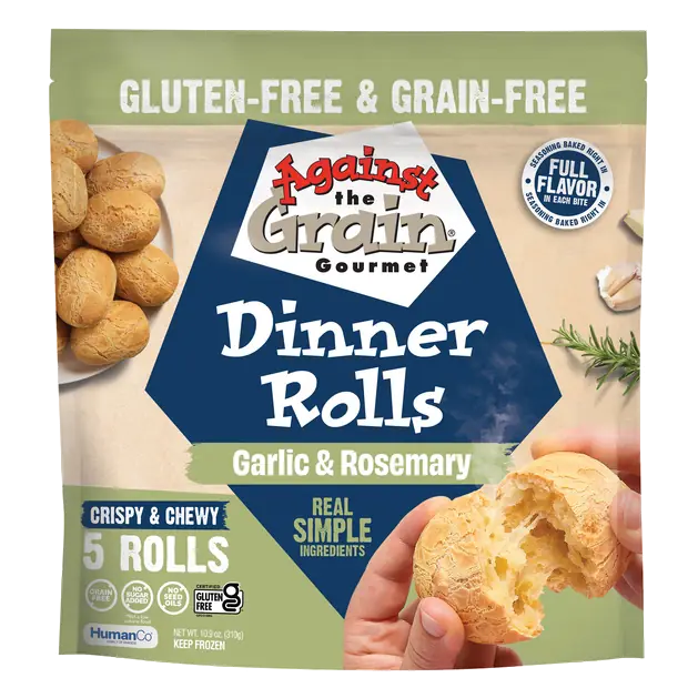 Against the Grain Gourmet Dinner Rolls, Gluten-Free & Grain-Free, Garlic & Rosemary, 5Ct