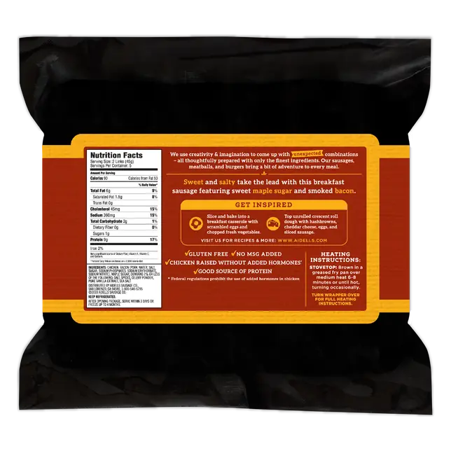 Aidells Smoked Chicken Sausage Breakfast Links, Maple & Smoked Bacon, 8 oz. (10 Fully Cooked Links)