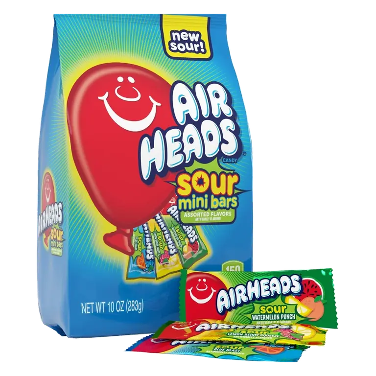 Airheads Sour Mini Bars Gusset Candy Bag, 10oz