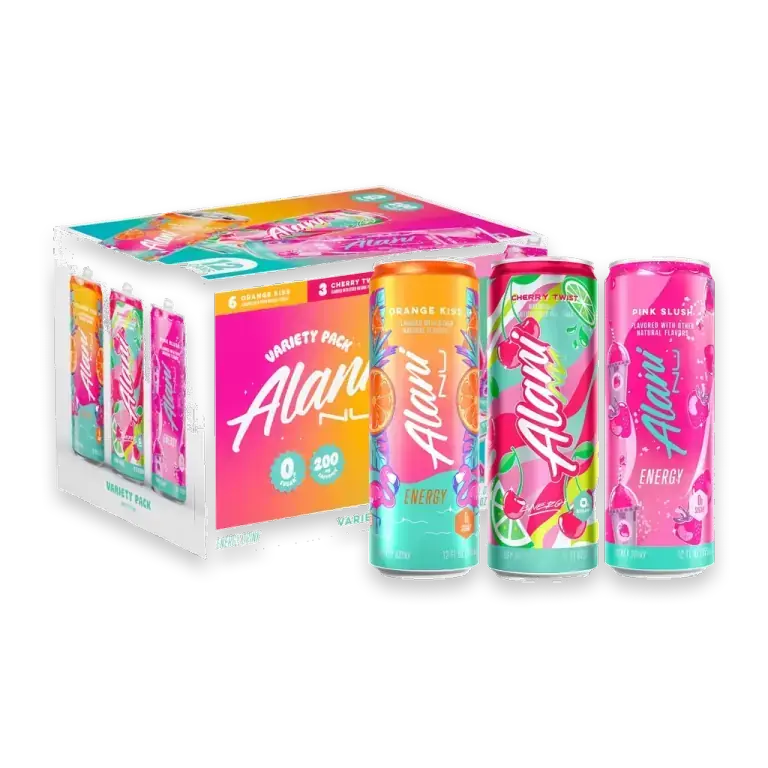 Alani Energy Drink Variety Pack, Orange Kiss, Cherry Twist, Pink Slush 12 fl oz (Pack of 12)