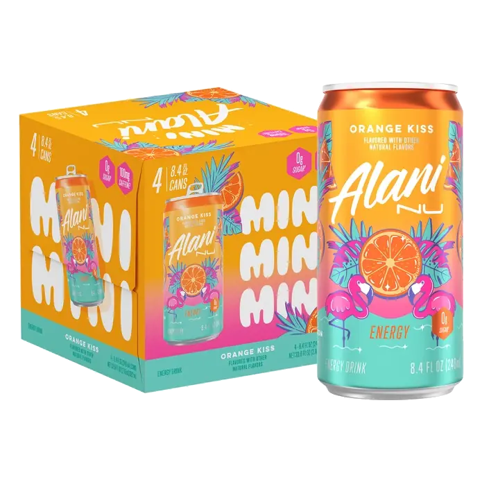 Alani Nu Orange Kiss Energy Drink, 4pk/8.4 fl oz Cans: Caffeinated