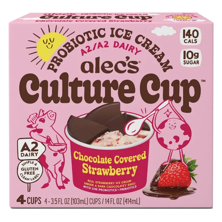 Alec's Ice Cream Culture Cup Chocolate Covered Strawberry Ice Cream, 14 fl oz/4ct