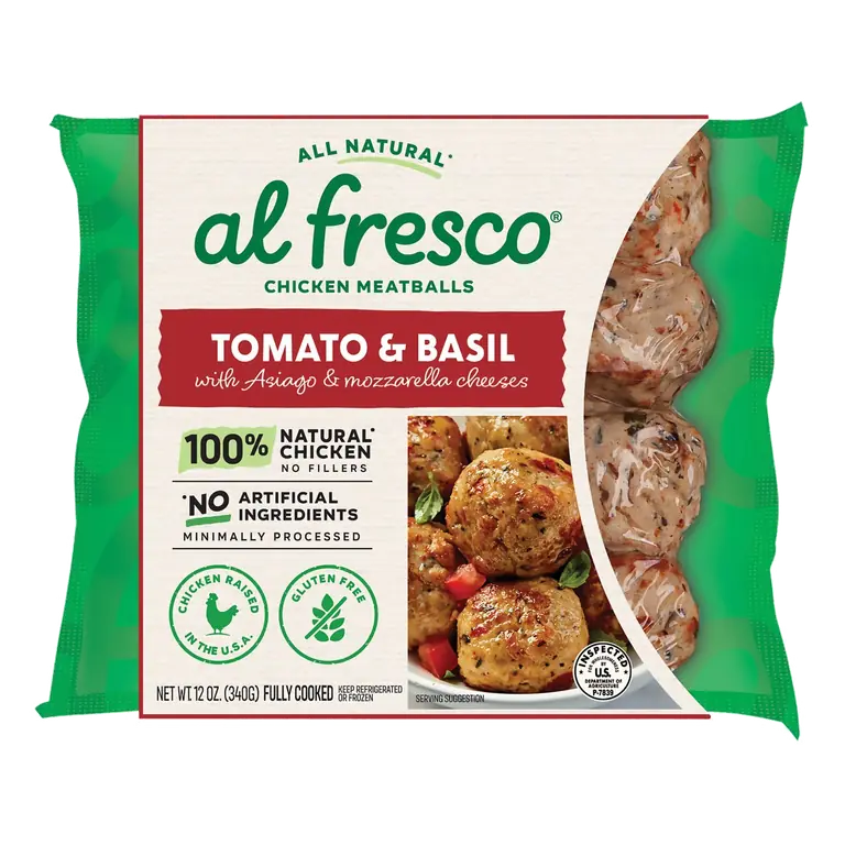 Tomato & Basil Wit Asiago and Mozzarella Cheese Chicken Meatballs
