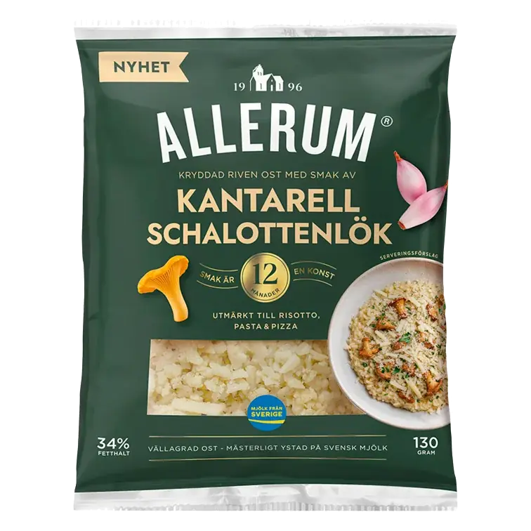 Kryddad riven ost Kantarell&Schallottlök 130g