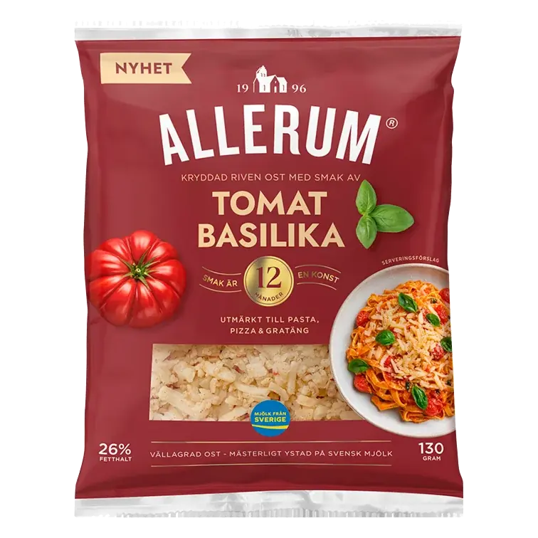 Kryddad riven ost Tomat & Basilika 130g