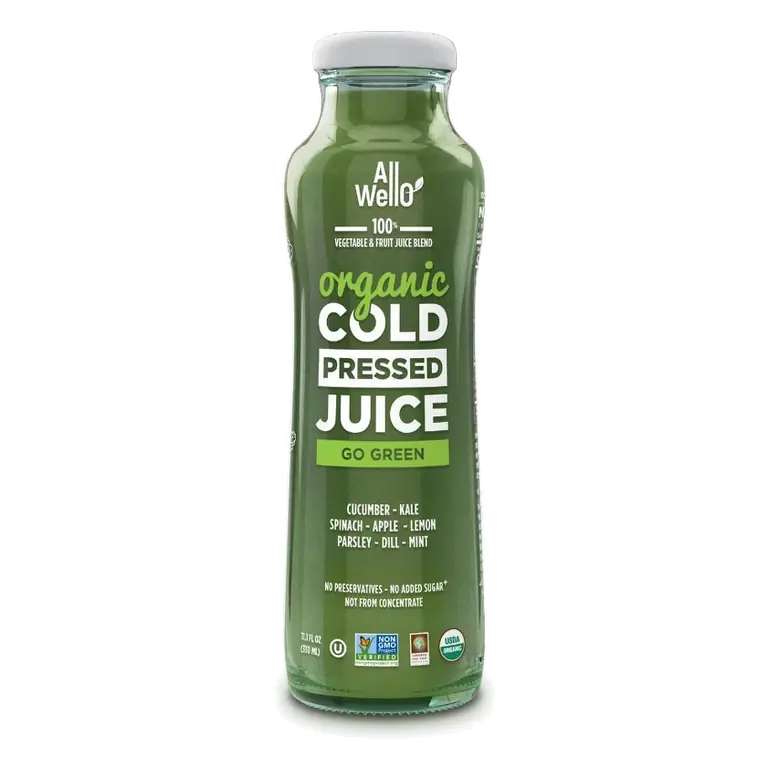 Allwello Organic Go Green Cold-Pressed Juice, 11.1 fl oz: Non-Caffeinated