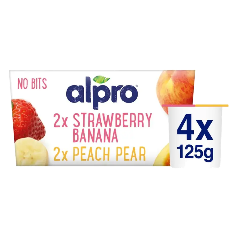 No Bits Strawberry-Banana & Peach-Pear Yoghurt Alternative 4x125g