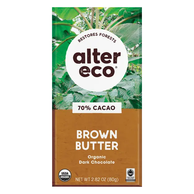 Organic Brown Butter Dark Chocolate Candy Bar 70% Cacao