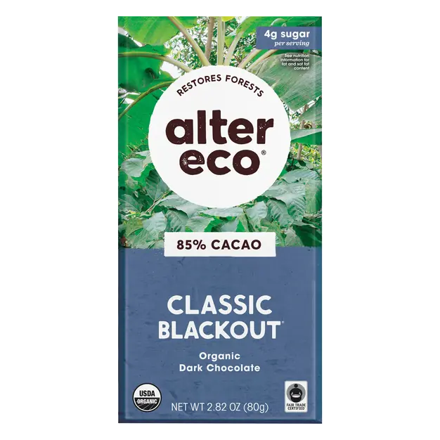 Organic Deep Dark Blackout Chocolate Candy Bar 85% Cocoa