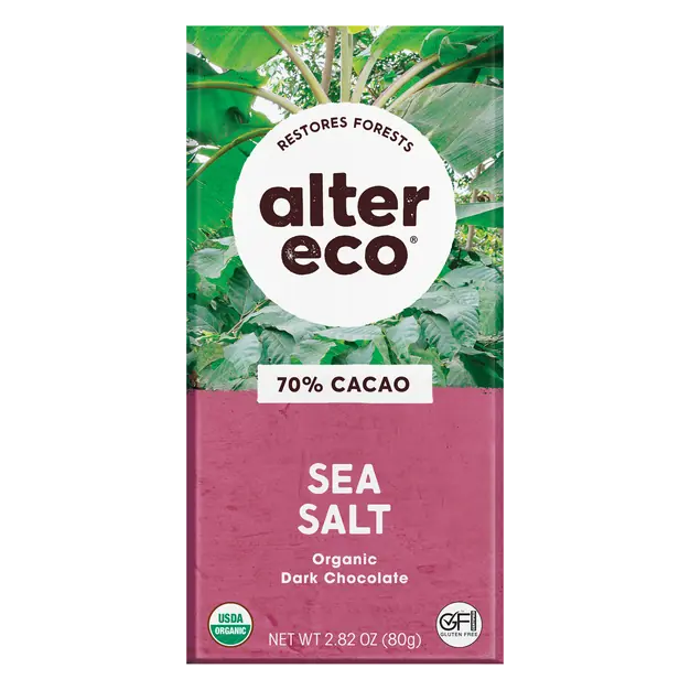 Organic Deep Dark Sea Salt Chocolate Candy Bar 70% Cocoa