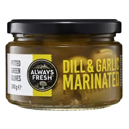 Deli Style Pitted Green Olives With Dill And Garlic
