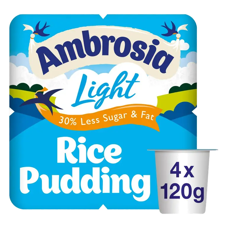 Light 4 x 120g Low Fat & Reduced Sugar Rice Pudding Dessert Snack Pots
