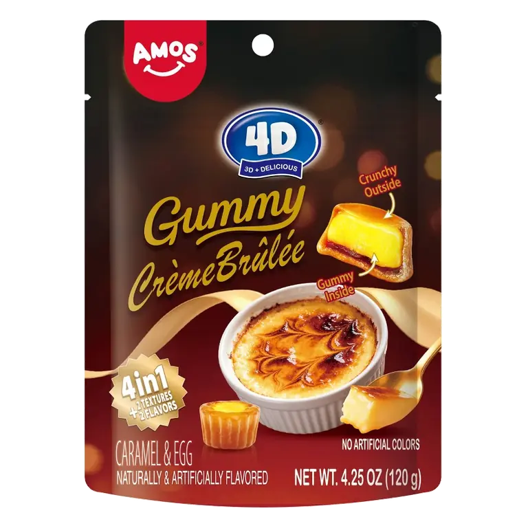 AMOS 4D Desert Gummy Crème Brulee Candy, 4.25oz