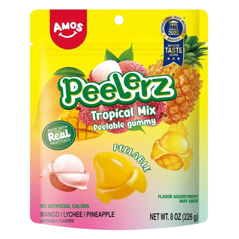 AMOS Peelerz Assorted Tropical Fruit Gummy Candy, 8oz