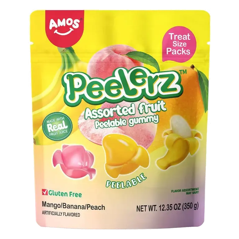 AMOS Peelerz Mango, Peach, Banana Gummy Candy Multipack, 12.35oz