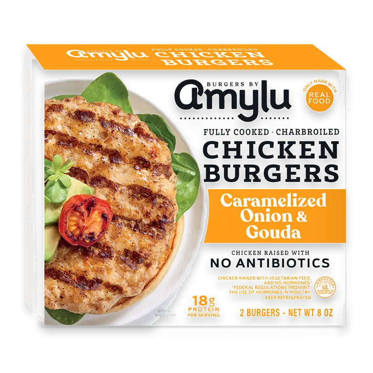 Charbroiled Caramelized Onion & Gouda Chicken Burgers