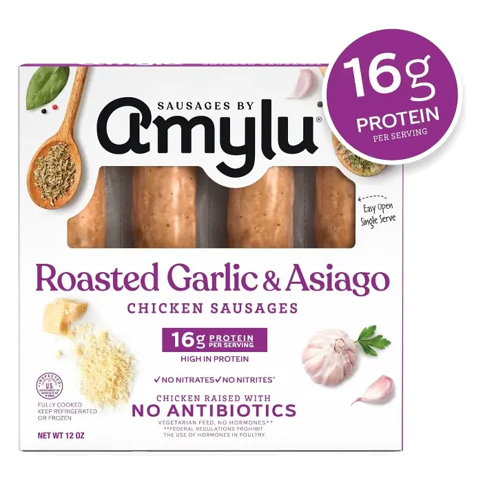 Amylu Chicken Sausage Roasted Garlic and Asiago, 12oz