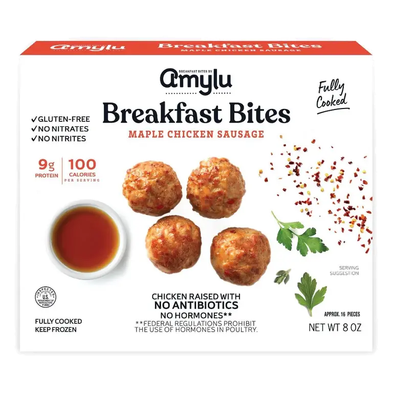 Amylu Foods Maple Chicken Sausage Frozen Breakfast Bites, 8oz