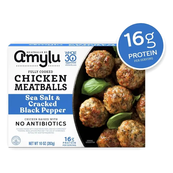 Amylu Foods Sea Salt & Cracked Black Pepper Chicken Meatballs, 10oz: No Added Nitrates