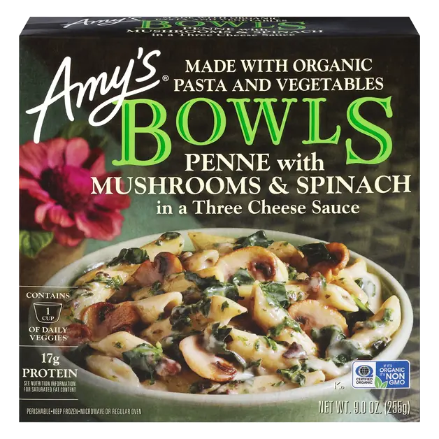 Bowls Penne with Mushrooms & Spinach in Cheese Sauce Frozen Meal