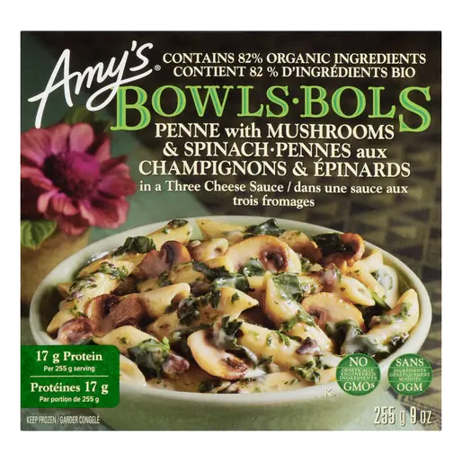 Amy's Kitchen Frozen Meal Bowl Penne With Mushrooms & Spinach 255 g