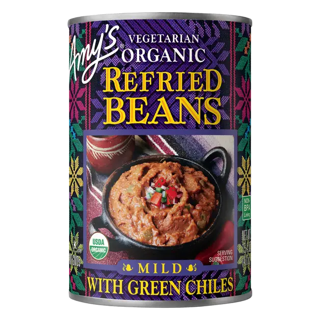 Organic Vegetarian Mild Refried Beans with Green Chiles