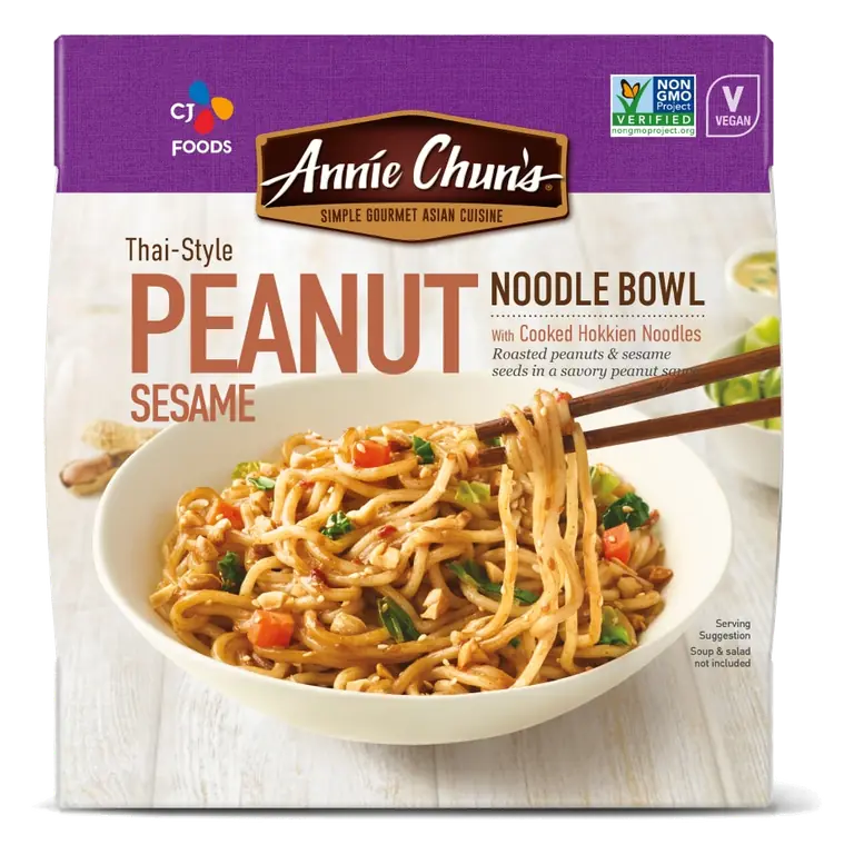 Thai-Style Peanut Sesame Noodle Bowl with Cooked Hokkien Noodles Roasted Peanuts & Sesame Seeds in a Savory Peanut Sauce