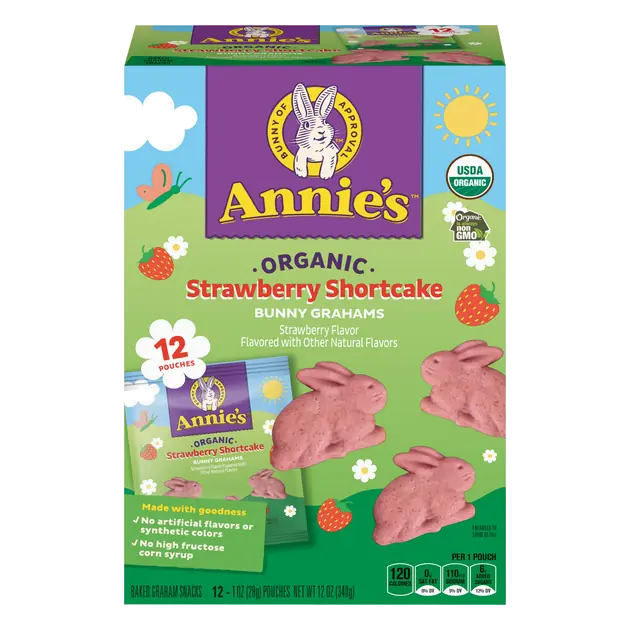 Annie's Organic Bunny Grahams, Strawberry Shortcake, Spring Edition Snacks, 12-1 oz Pouches
