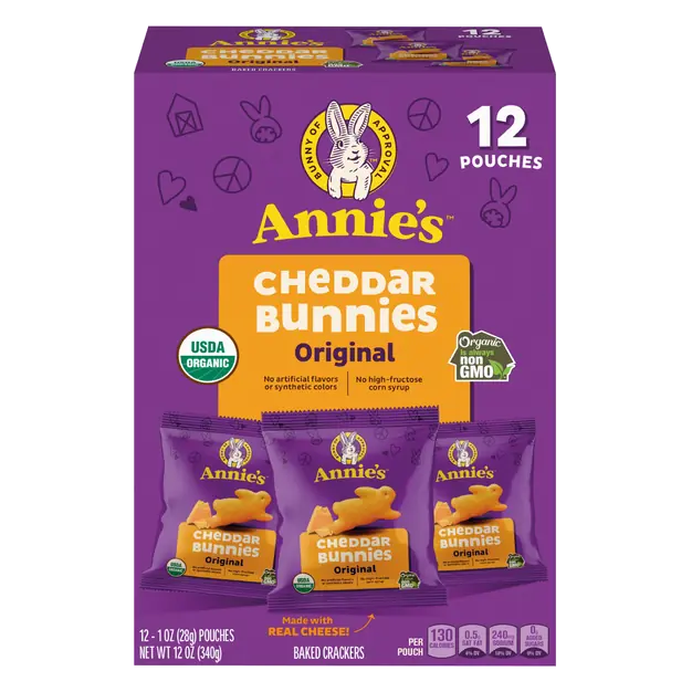 Organic Cheddar Bunnies Baked Crackers Packs - 12 ct